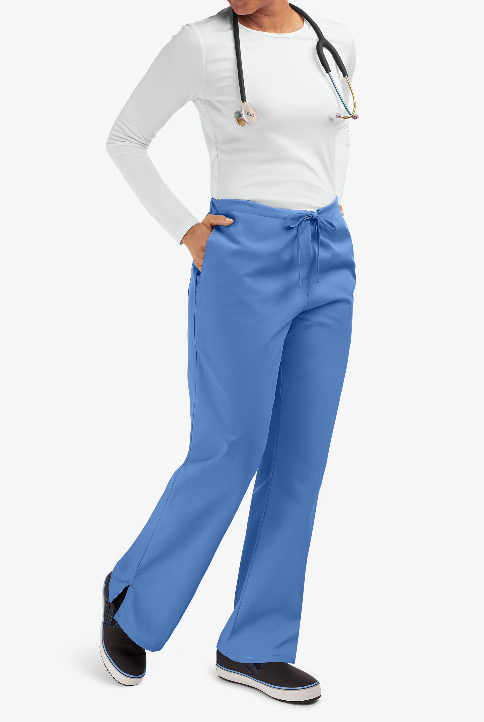 Cherokee Workwear 4101 TRQW Women’s Turquoise Flair Leg Scrubs Pants – Solid Color Cotton Blend