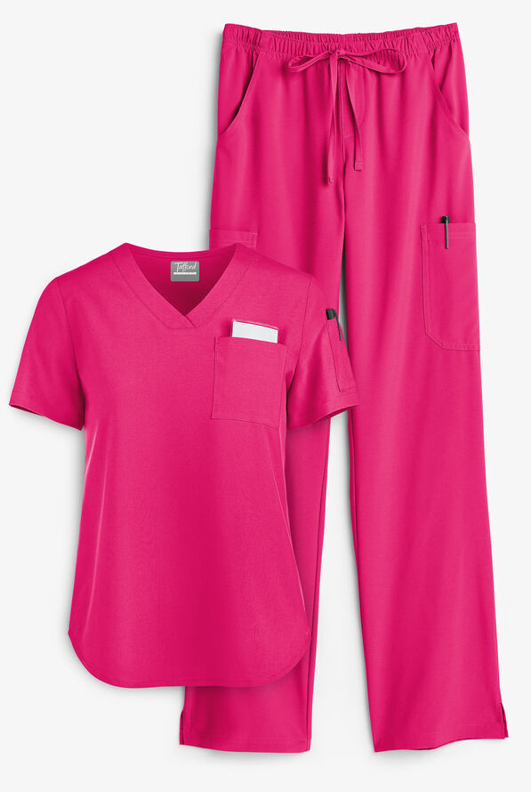 Tafford Active Stretch Women's 7-Pocket Scrub Set - Flirt - 1