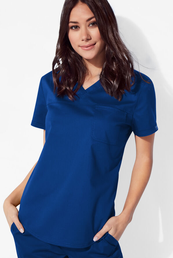 Cherokee Workwear Revolution Women's 1-Pocket STRETCH Tuck In V-Neck Scrub Top - Royal - 3