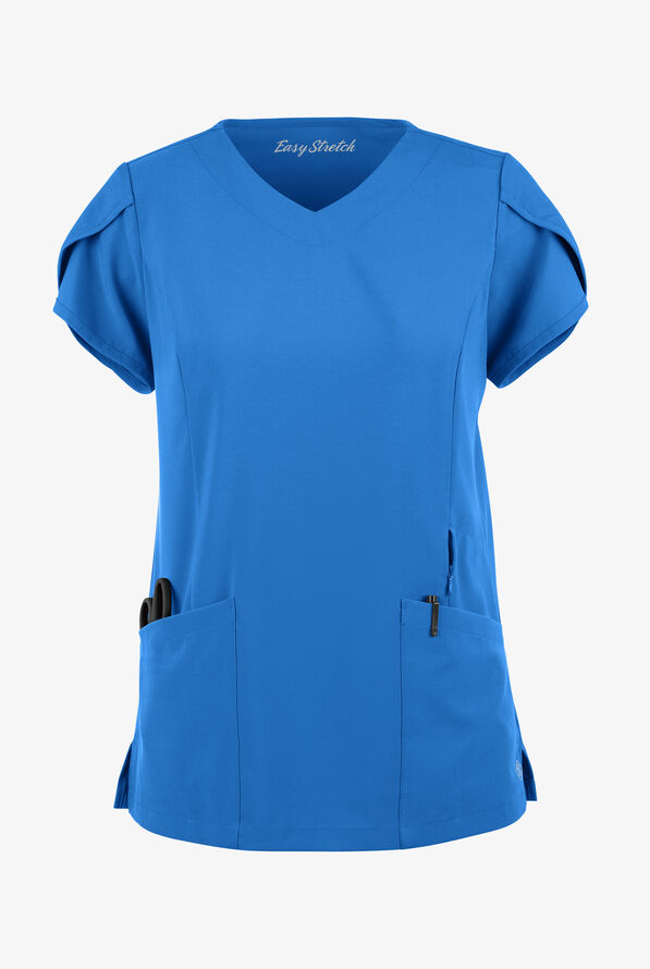 Blusa médica Easy STRETCH Daisy con cuello en V y 4 bolsillos para mujer - Cerulean - 1