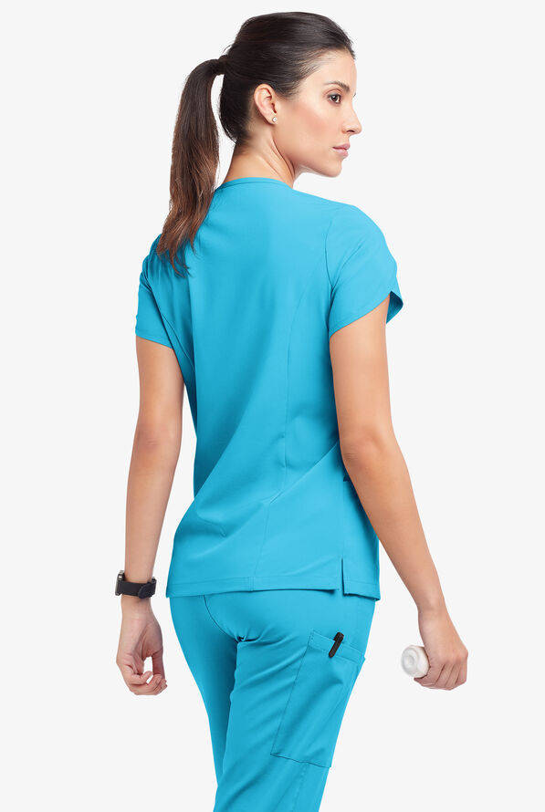 Blusa m&eacute;dica Easy STRETCH Daisy con cuello en V y 4 bolsillos para mujer - Turquoise - 4