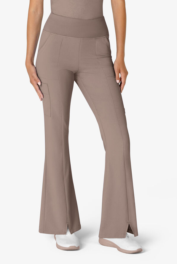 Wink Renew Women's 7-Pocket STRETCH Yoga Waist Flare Notch Leg Cargo Scrub Pants - Haze - 1