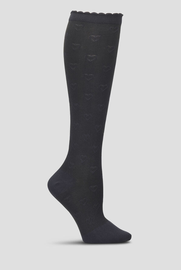 Nurse Mates Textured Raised Hearts Women's 12-14 mmHg Light Compression Socks - Black - 1