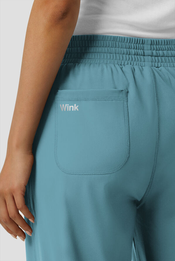 Wink Renew Knit Women's 5-Pocket STRETCH Drawstring Wide Leg Scrub Pants - Vintage Teal - 5