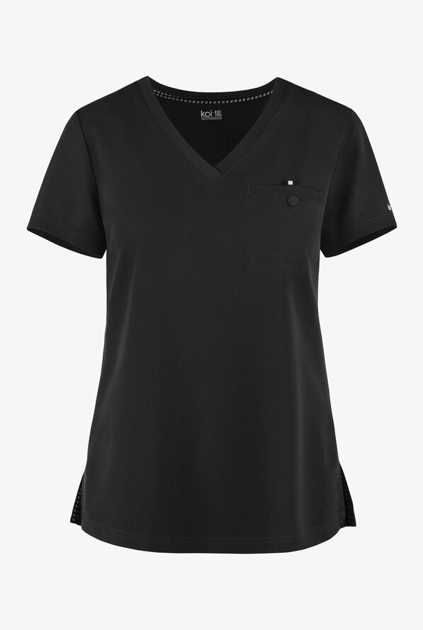 koi Next Gen Ready to Work Women's 1-Pocket STRETCH V-Neck Scrub Top - Black - 1