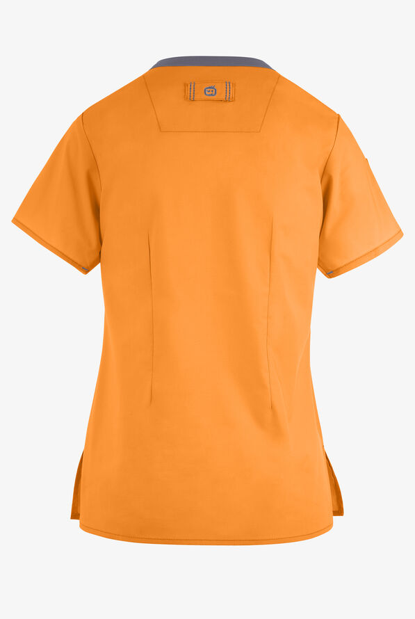 WonderWink WonderFlex Women's 4-Pocket STRETCH  Tuck In V-Neck Scrub Top - Mango/Pewter - 2