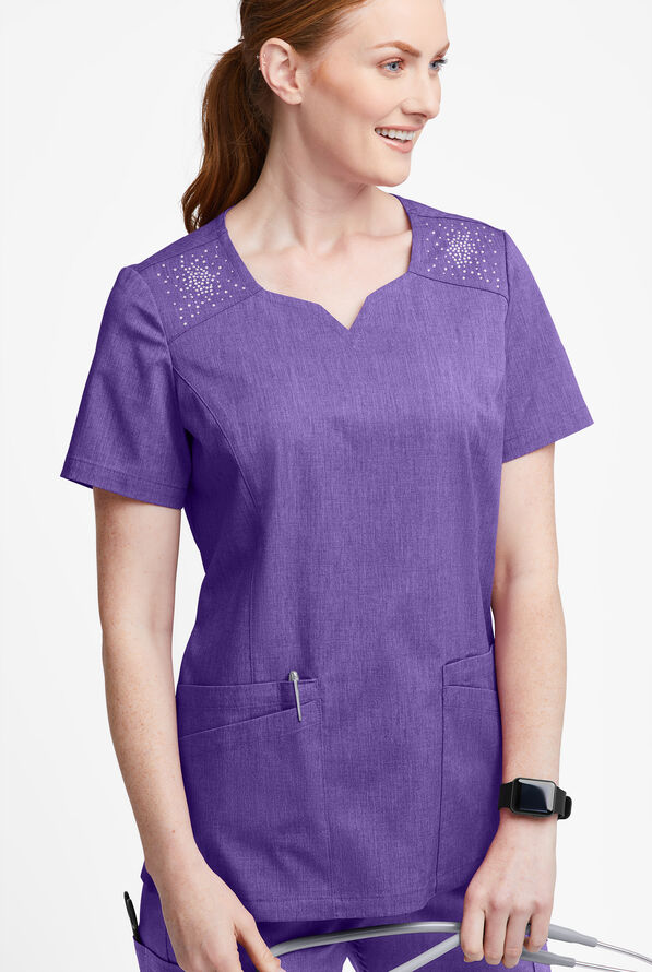 Blusa m&eacute;dica UA Butter-Soft STRETCH Crystal Bling con 6 bolsillos para mujer - Sparkling Grape Heather - 2