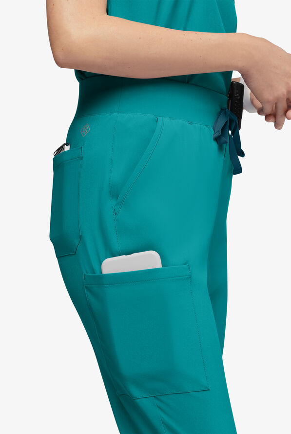 Easy STRETCH Olivia Women's 7-Pocket Slim Leg Jogger Scrub Pants - Teal - 2