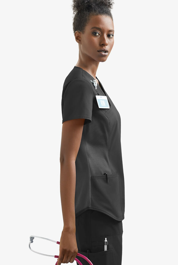 UA Exclusive Cherokee Workwear Professionals Active Women's 2-Pocket STRETCH Mock Wrap Scrub Top - Black - 5