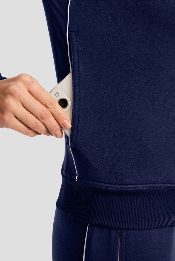 Med Couture Layers Women's 2-Pocket STRETCH Half Zip Scuba Knit Scrub Jacket - Navy - 5