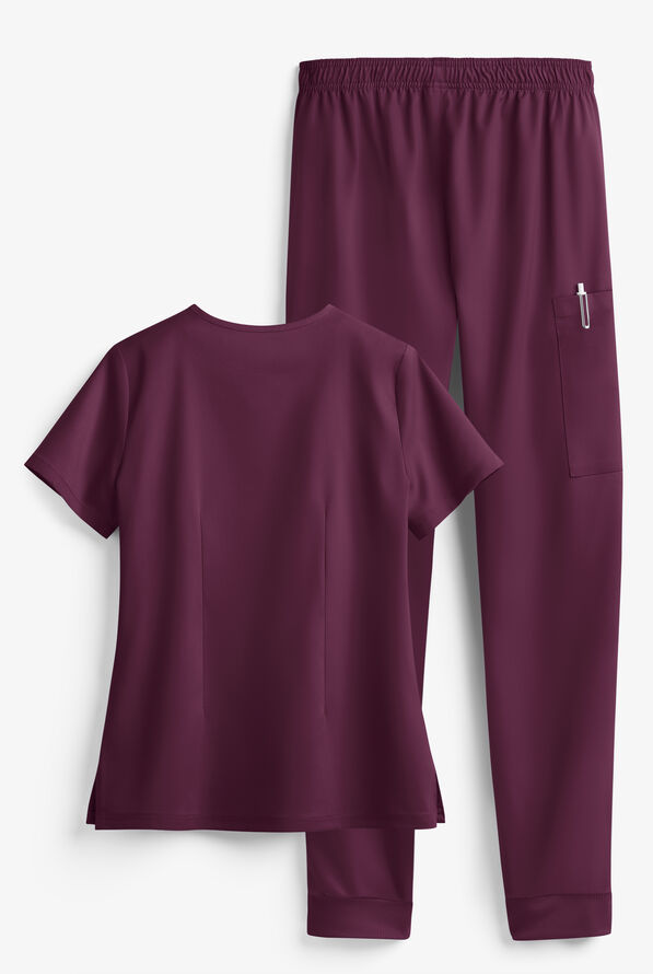 Tafford Active STRETCH Women's 5-Pocket Jogger Scrub Set - Dark Mulberry - 2