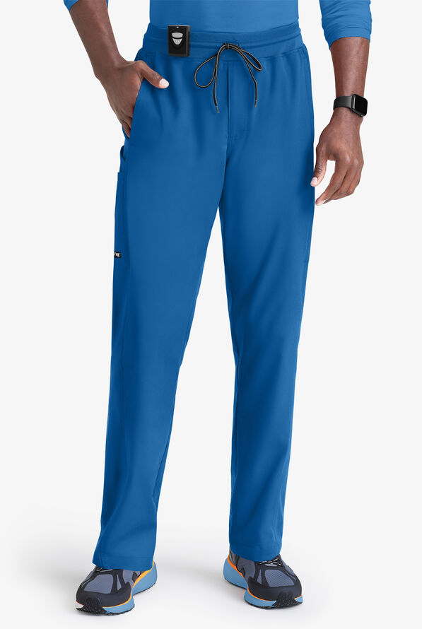 Grey's Anatomy by Barco Spandex STRETCH Hudson Men's 6-Pocket Slim Straight Cargo Scrub Pants - Royal - 1