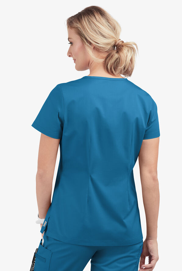 Blusa m&eacute;dica Butter-Soft STRETCH con cuello en V y 2 bolsillos para mujer - Blue Sapphire - 4