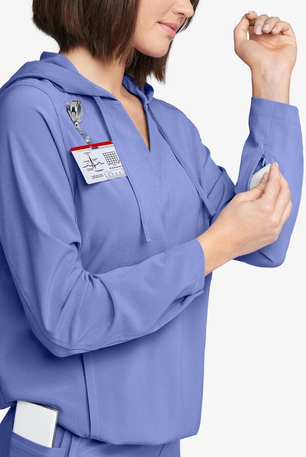 Easy STRETCH Billie Women’s 4-Pocket Pullover Scrub Hoodie - Ceil Blue - 4