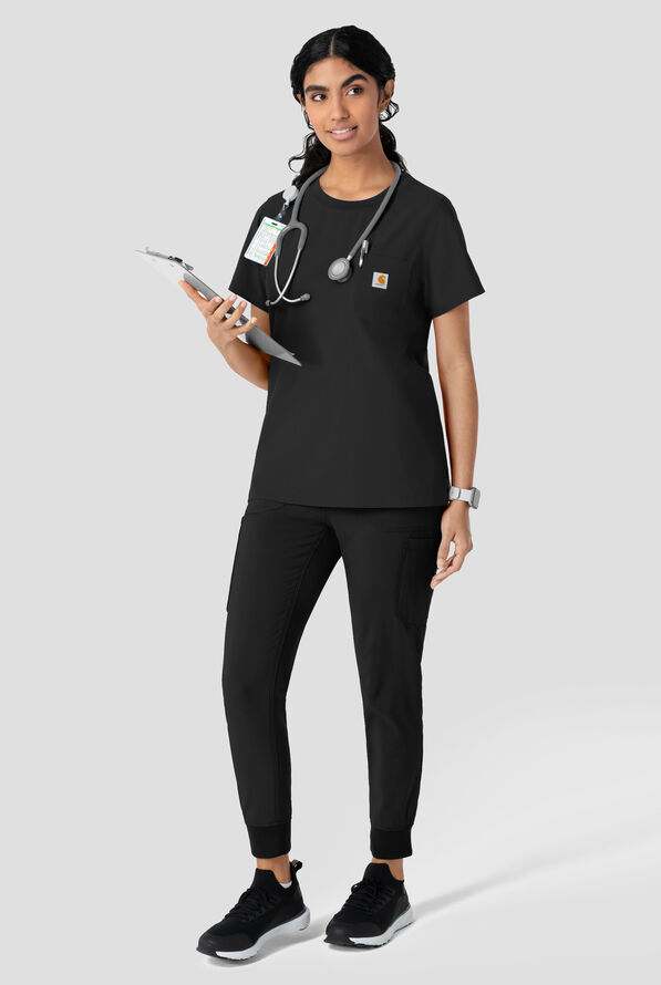 Carhartt Cross-Flex Force Women's 1-Pocket STRETCH Knit Trim Crew Neck Scrub Top - Black - 3