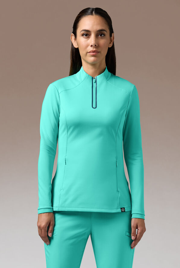 Hypothesis Omni Base K Women’s 3-Pocket Knit Long Sleeve Zip Neck Scrub Top - H2O/CARIBBEAN - 1
