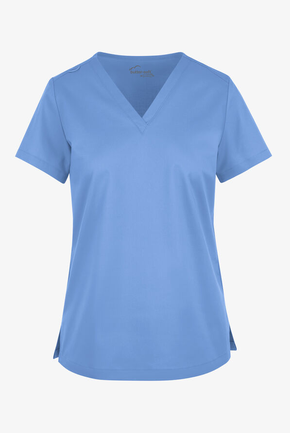 Butter-Soft STRETCH Women's V-Neck Tuck In Top - Ceil Blue - 1