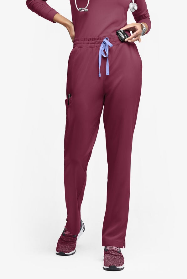 Easy STRETCH Naya Women’s Natural Waist 6-Pocket Straight Leg Scrub Pants - Petite - Wine/Ceil - 1