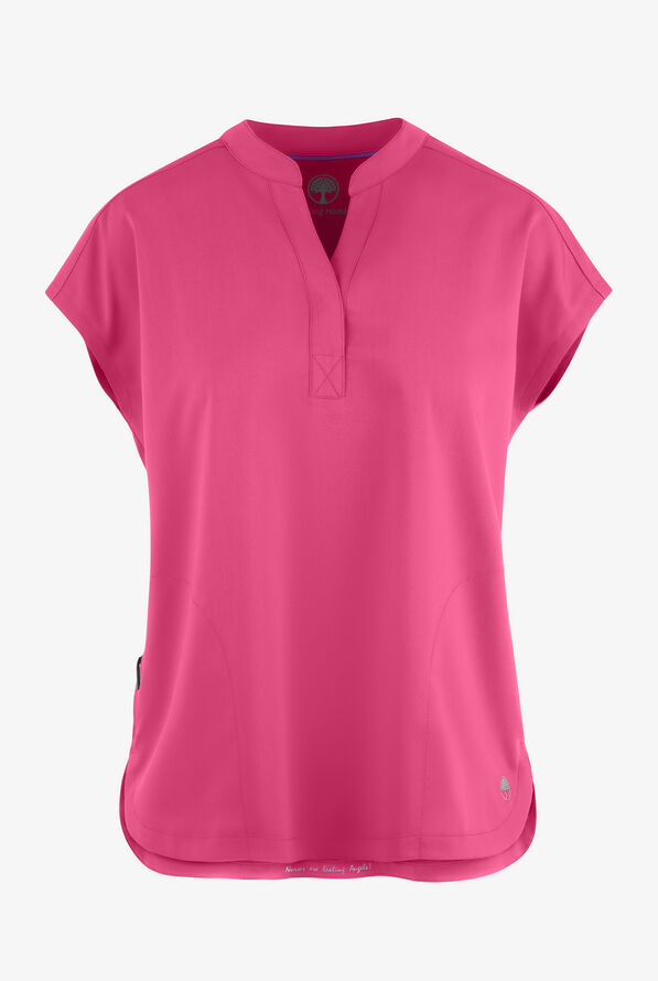 Healing Hands Purple Label Journey Women's 2-Pocket STRETCH Dolman Sleeve Mandarin Collar Scrub Top - Shocking Pink - 1