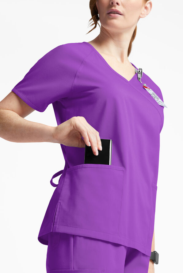 Butter-Soft Originals Women's 3-Pocket Mock Wrap Scrub Top - Wild Plum - 4