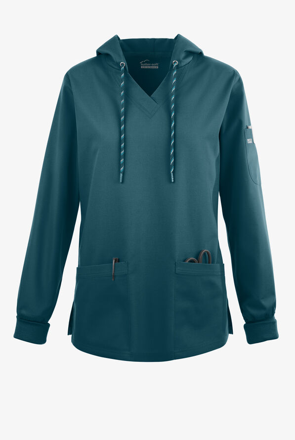 Strictly Scrubs Women's 5-Pocket Long Sleeve Pullover Hoodie - Caribbean Blue - 1