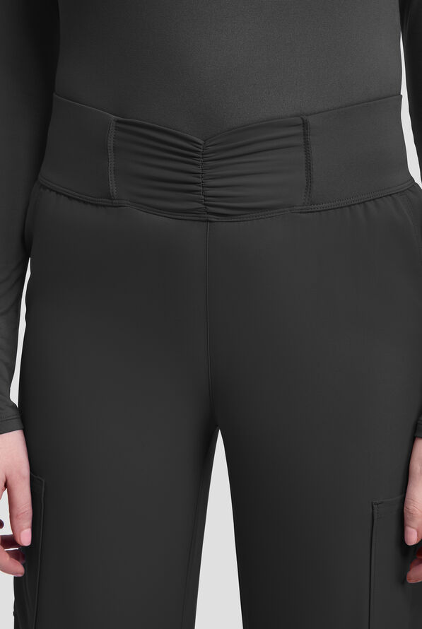 Med Couture Insight Women's 5-Pocket Ruched High Waisted Wide Leg Cargo Scrub Pant - Black - 3