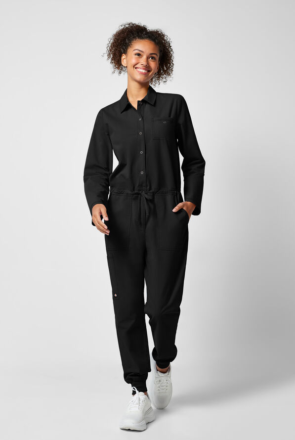 Dickies Forge Women's 5-Pocket Roll Up Sleeve Scrub Jumpsuit - Black - 1