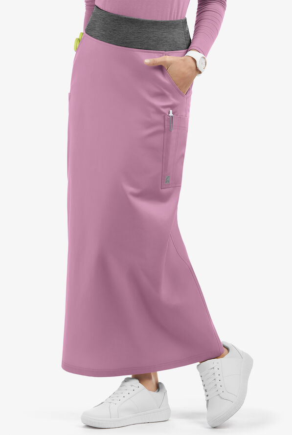 Butter-Soft STRETCH Women's 3-Pocket Ankle Length Scrub Skirt - Smokey Mauve / Charcoal Melange - 1