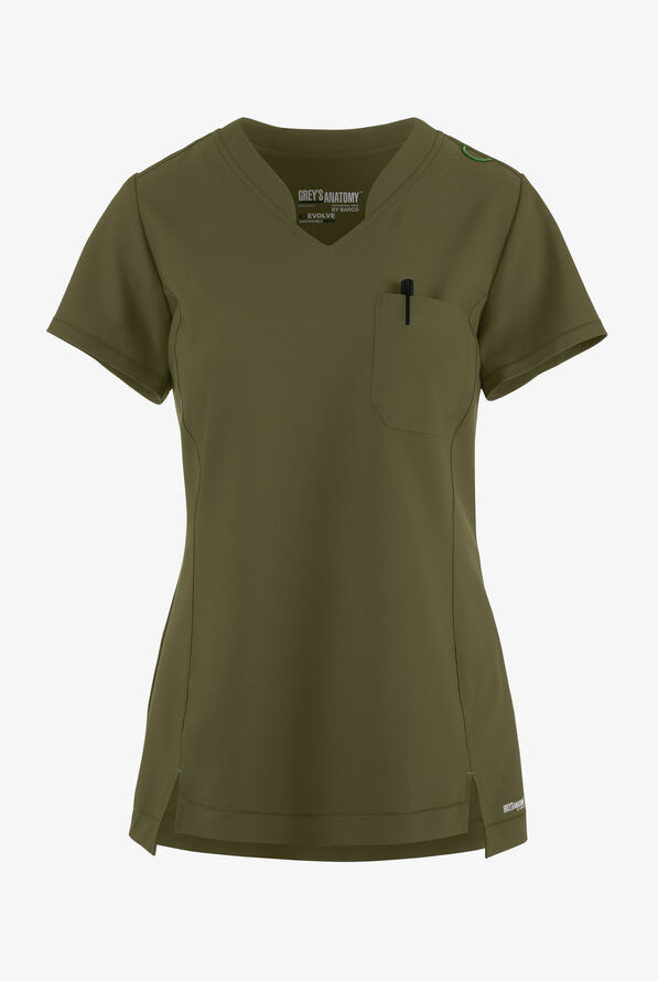Grey's Anatomy by Barco Evolve STRETCH Sway Women's 1-Pocket Tuck In V-Neck Scrub Top - Fern - 1