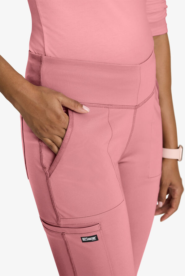 Grey's Anatomy by Barco Knit STRETCH Swift Women's 5-Pocket Fit & Flare Cargo Scrub Pants - Canyon Pink - 3