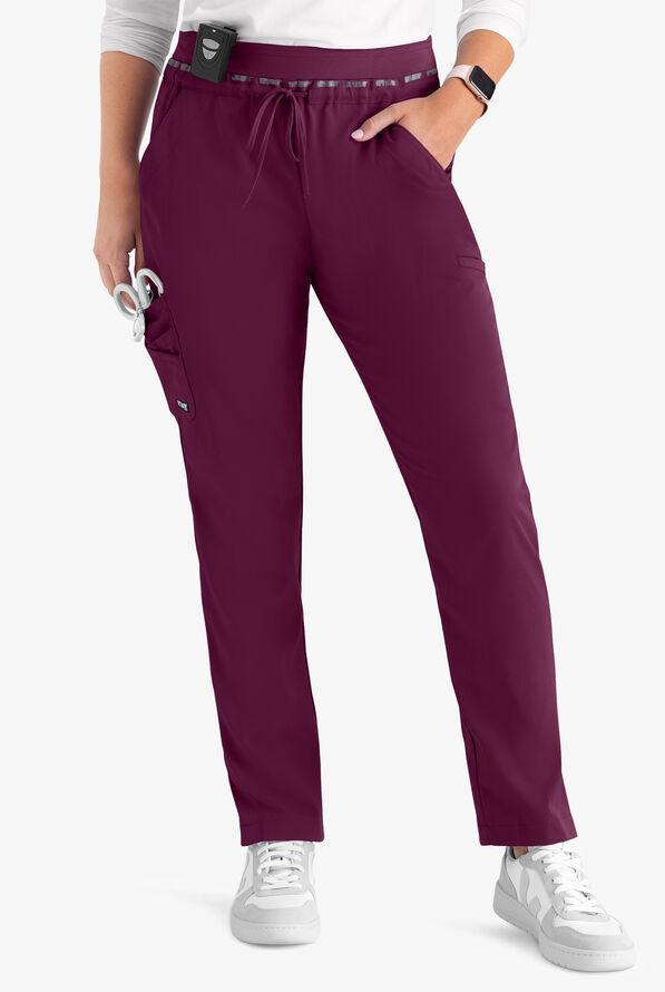 Grey's Anatomy by Barco Spandex STRETCH Serena Women's 7-Pocket Cargo Scrub Pants - Wine - 1