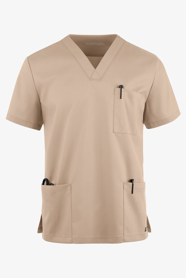 Advantage STRETCH Men's 6-Pocket V-Neck Scrub Top - Iced Latte - 1