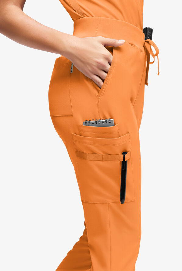 WhisperLite YARA Women's 10-Pocket Cargo Jogger Scrub Pants - Petite - Apricot Crush - 2