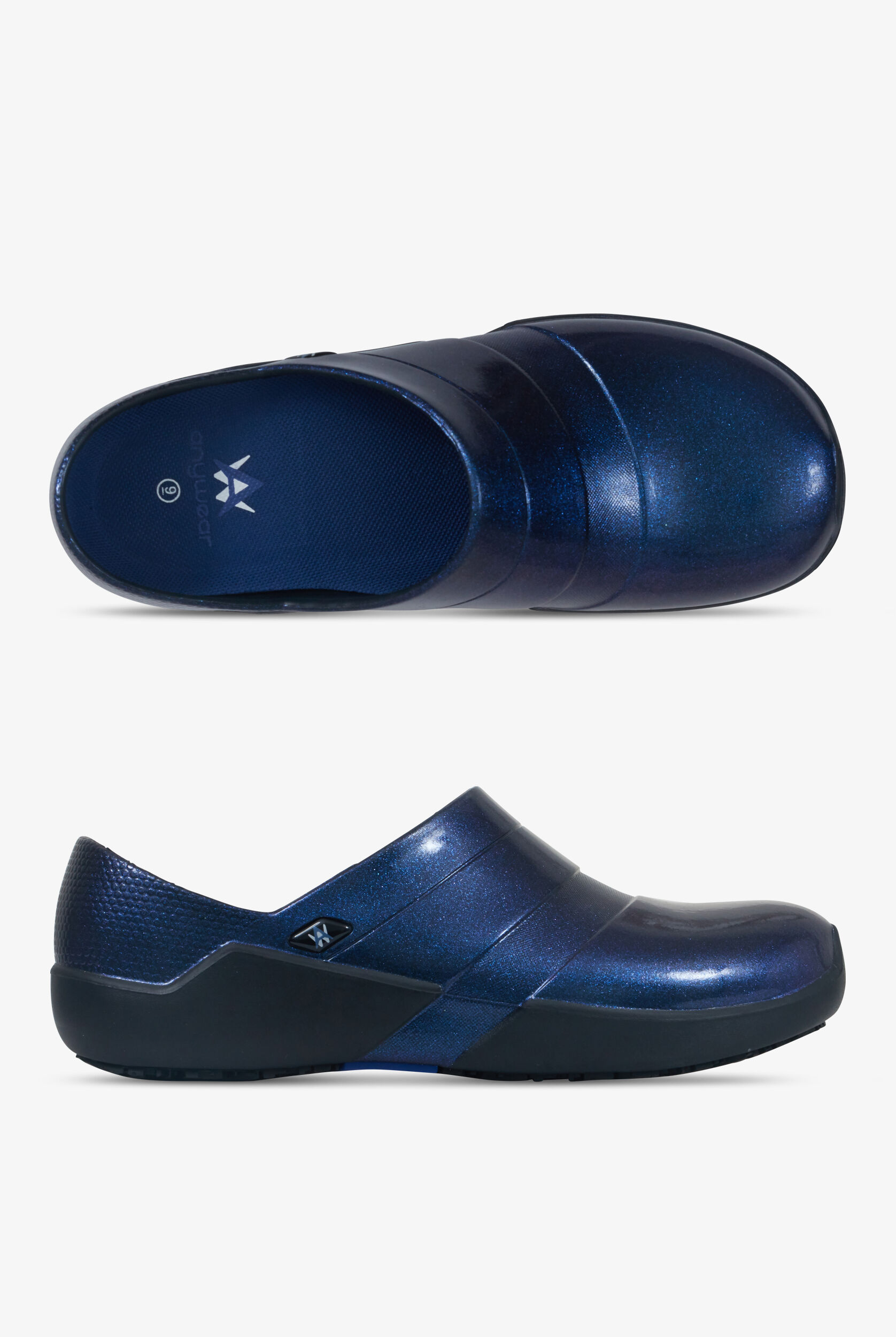 purple nursing clogs