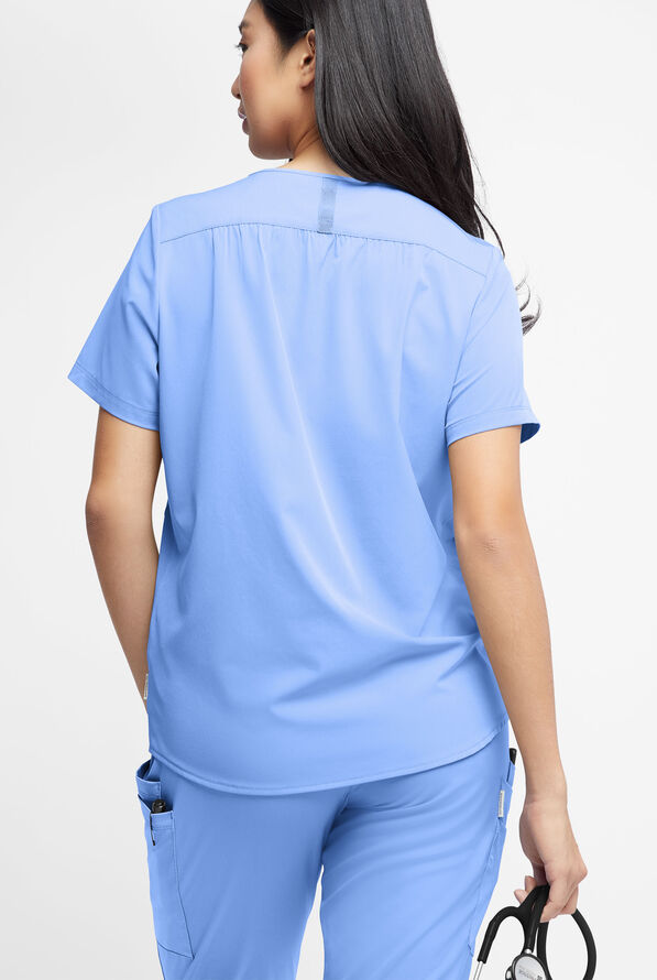 WhisperLite Alba Women's 3-Pocket Notched Neck Scrub Top - Ceil Blue - 2