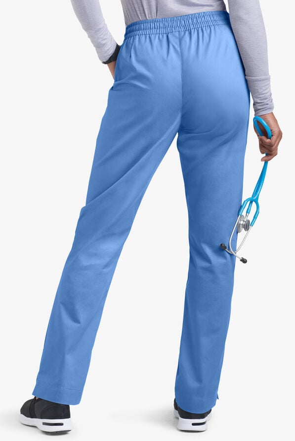 Butter-Soft STRETCH Women's 3-Pocket Elastic Waist Drawstring Scrub Pants - Ceil Blue - 2