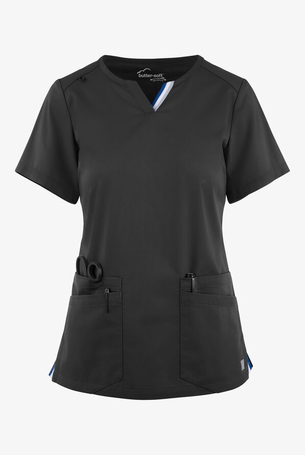 Blusa m&eacute;dica UA Butter-Soft STRETCH con tapeta con ribete deportivo y 6 bolsillos para mujer - Black - 1