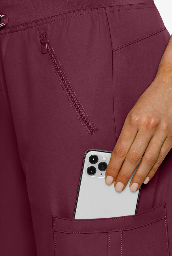 Med Couture Insight Women's 4-Pocket Zipper Cargo Pocket Scrub Pants - Wine - 3