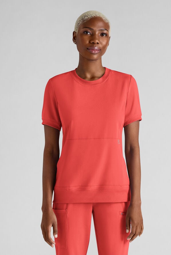 Blusa m&eacute;dica Easy STRETCH con cuello redondo y 2 bolsillos para mujer - Spiced Coral - 1