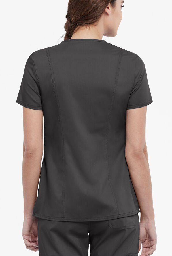 Cherokee Workwear Revolution Women's 4-Pocket STRETCH Snap Front Scrub Top - Pewter - 2
