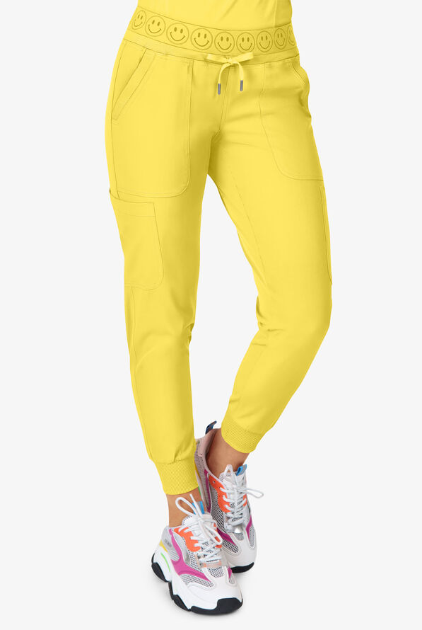 Zavate Ava Therese Sorbet Delights Women's 6-Pocket STRETCH Smile Elastic Waist Jogger Scrub Pants - Lemonade - 1