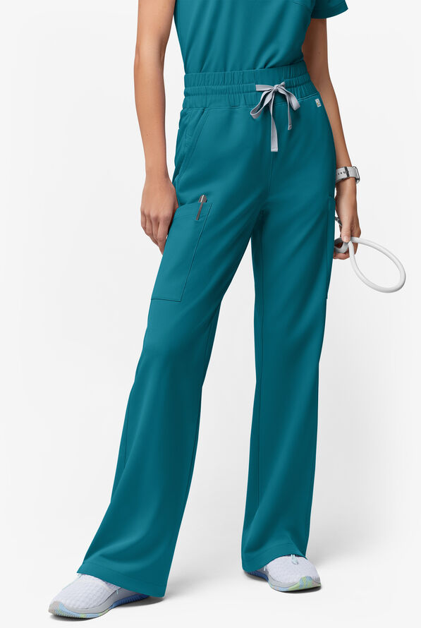 ReSurge Crystal Women's 7-Pocket High Waisted Wide Leg Pant - Petite - Caribbean Blue - 1