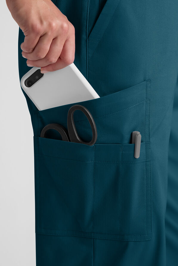 Butter-Soft STRETCH Women's 10-Pocket Cargo Button Front Pant With Fly Scrub Pants - Caribbean Blue - 5