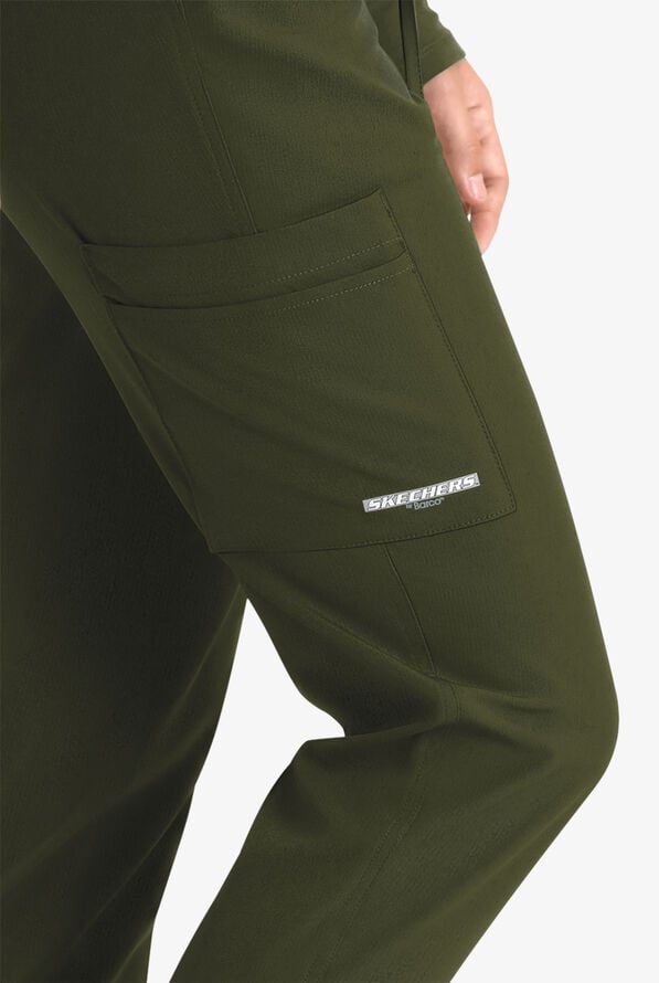 Skechers by Barco Theory Women's 4-Pocket STRETCH Cargo Jogger Scrub Pants - Olive - 2