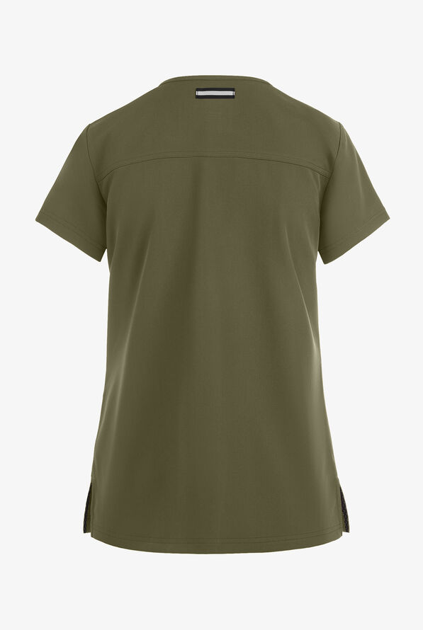 koi Next Gen Hustle and Heart Women's 3-Pocket STRETCH V-Neck Scrub Top - Olive - 2