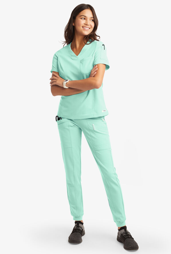 Butter-Soft Women's 3-Pocket V-Neck Tuck-In Scrub Top **Slightly IRREGULAR** - Beachside Blue - 1