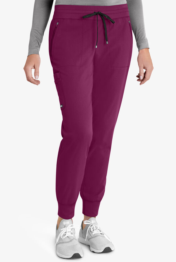 Grey's Anatomy by Barco Spandex STRETCH Eden Women's 5-Pocket Cargo Jogger Scrub Pants - Tall - Wine - 1