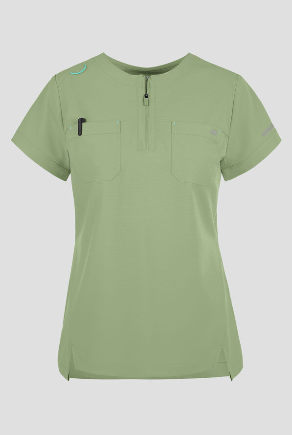Blusa m&eacute;dica Skechers by Barco MotionTech Trek STRETCH con cuello redondo con cremallera y 2 bolsillos para mujer - Field Green - 1