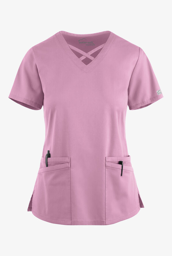 Butter-Soft STRETCH Women's 4-Pocket Crisscross Scrub Top - Smokey Mauve - 1