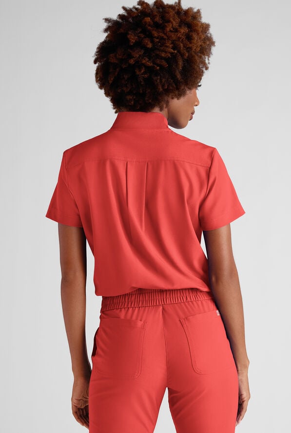 Blusa m&eacute;dica estilo mono Easy STRETCH Nika con cremallera y 2 bolsillos para mujer - Mono m&eacute;dico de 2 piezas - Spiced Coral - 5